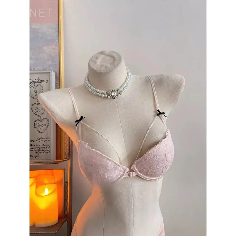 Womens Beauty Back Lace Bra Front Closure Design No Underwire Thin Straps Breathable Lingerie For Small Bust 32-38 Casual Wear — image 4