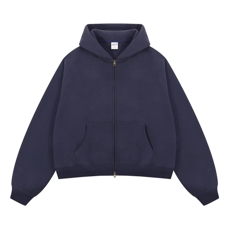 Trendy 2025 Winter Man Solid Fleece Boxy Hoodies Unisex 350gsm Double Head Zipper Hooded Sweatshirts Coat HY1122