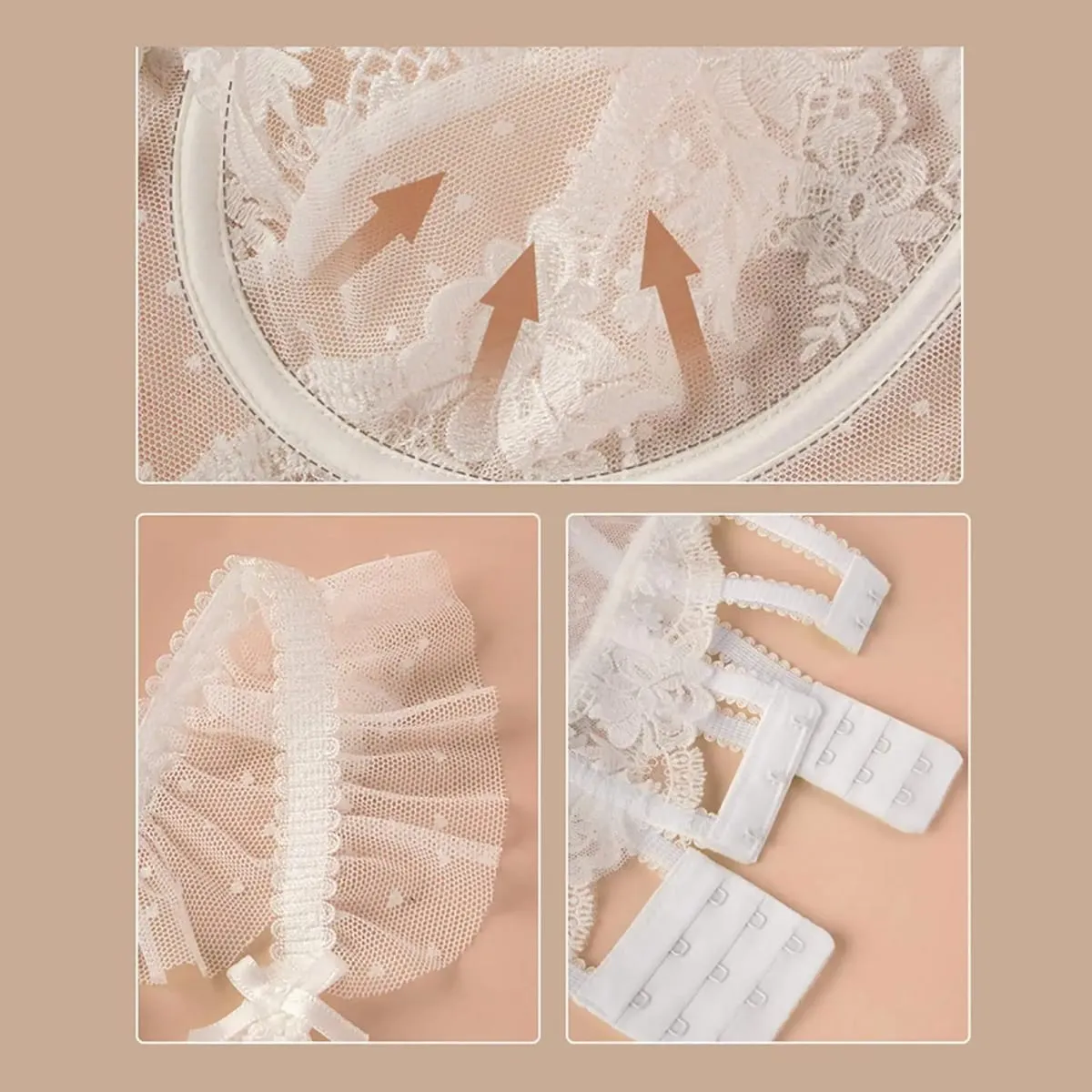 Set Pakaian Dalam Wanita 2 Keping Bodysuit Selesa Push Up Bra Set Seluar Dalam Bra Renda Bunga untuk Perkahwinan Setiap Hari Pakai Pakaian Tidur — image 4