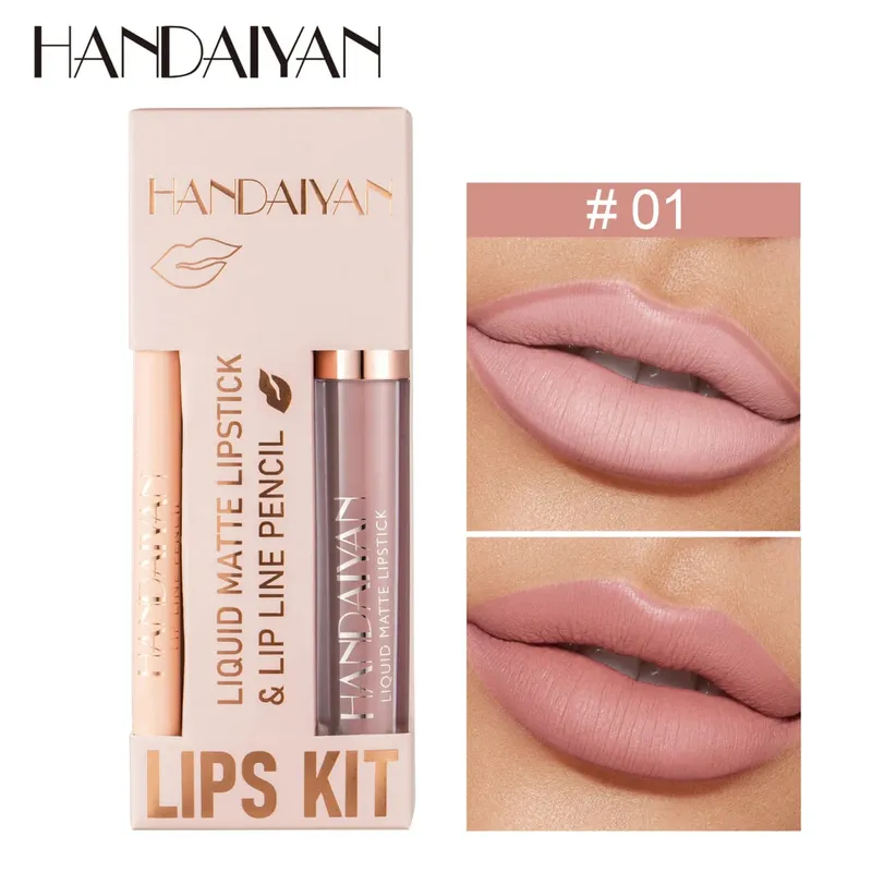 Pambabaeng 2-in-1 Lipstick Set na may Lip Liner Waterproof Long-lasting Korean Makeup Matte Finish Cosmetics Kit Libreng Pagpapadala