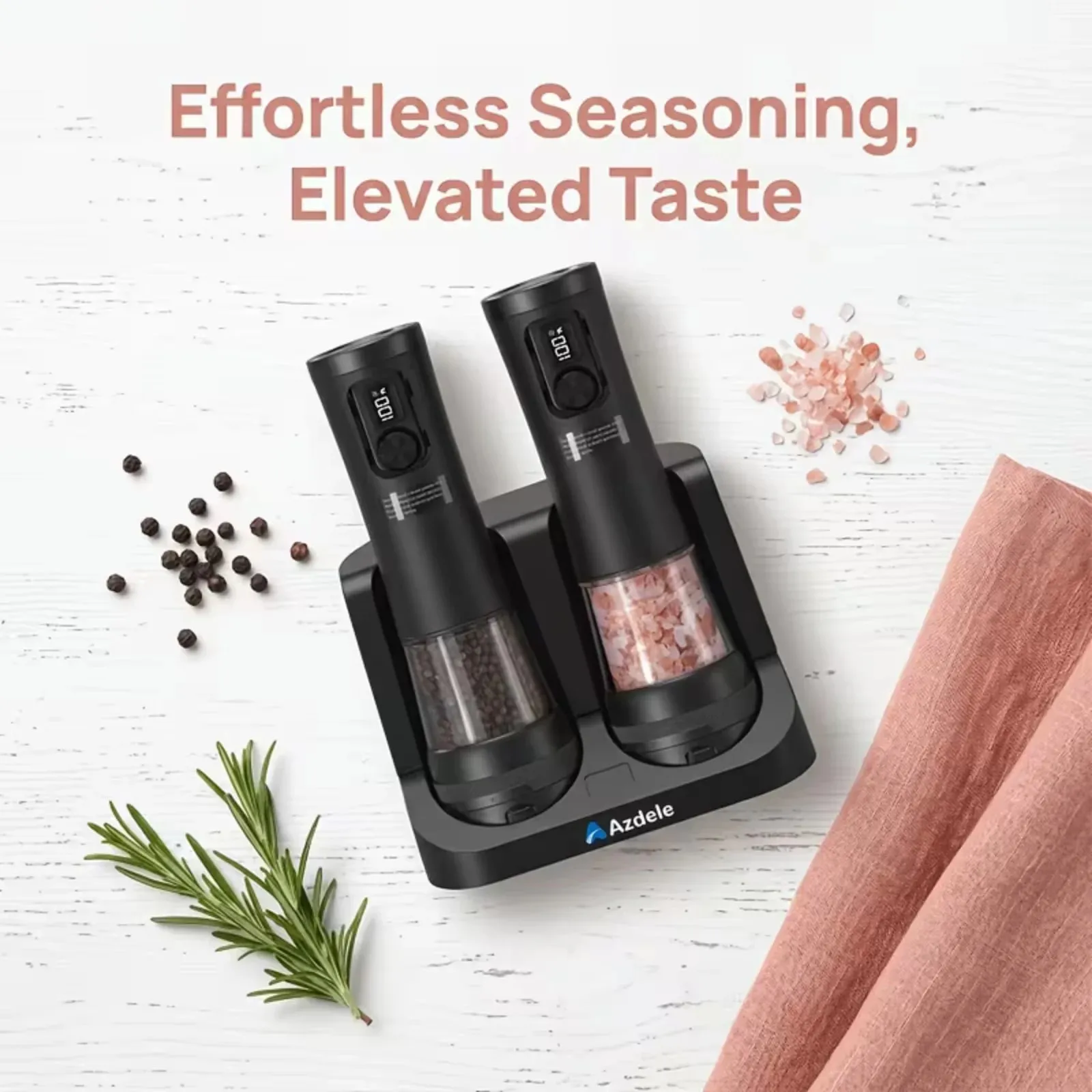 Electric Salt And Pepper Grinder Set Dual-Speed Adjustment Stainless Steel Rechargeable Automatic Pepper Grinder Jar With USB Charging Base Large 3.38 Ounce Capacity External Adjustable Coarseness LED Light.