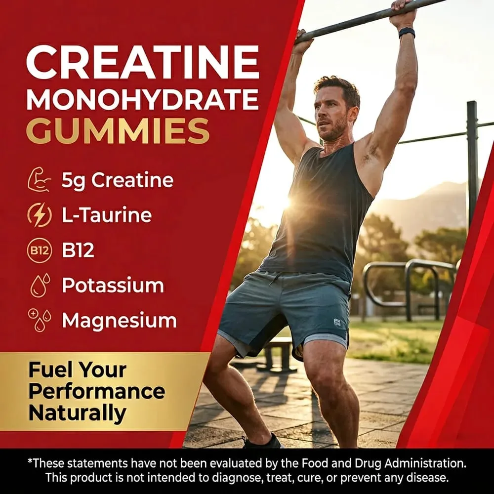 Creatine Monohydrate Gummies 5000mg før og efter træningsstøtte til muskelstyrke og restitution Byg muskelmasse Vegansk — image 2
