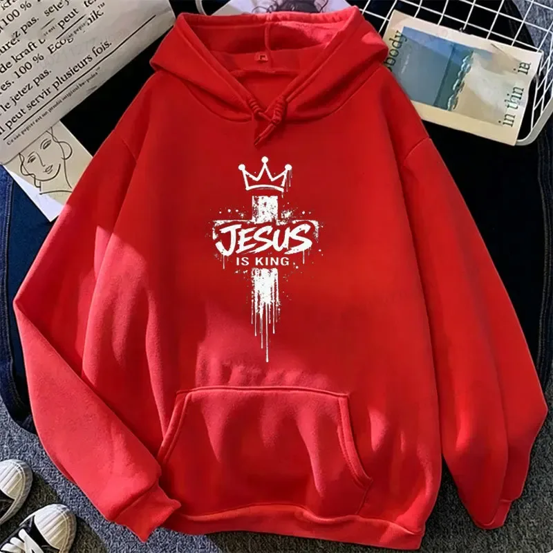 Jesus Is King Graphic Hoodies for Men Cross Crown Print Sweatshirts Christian Faith Casual Tracksuits Religious Street Tops Gift — image 6