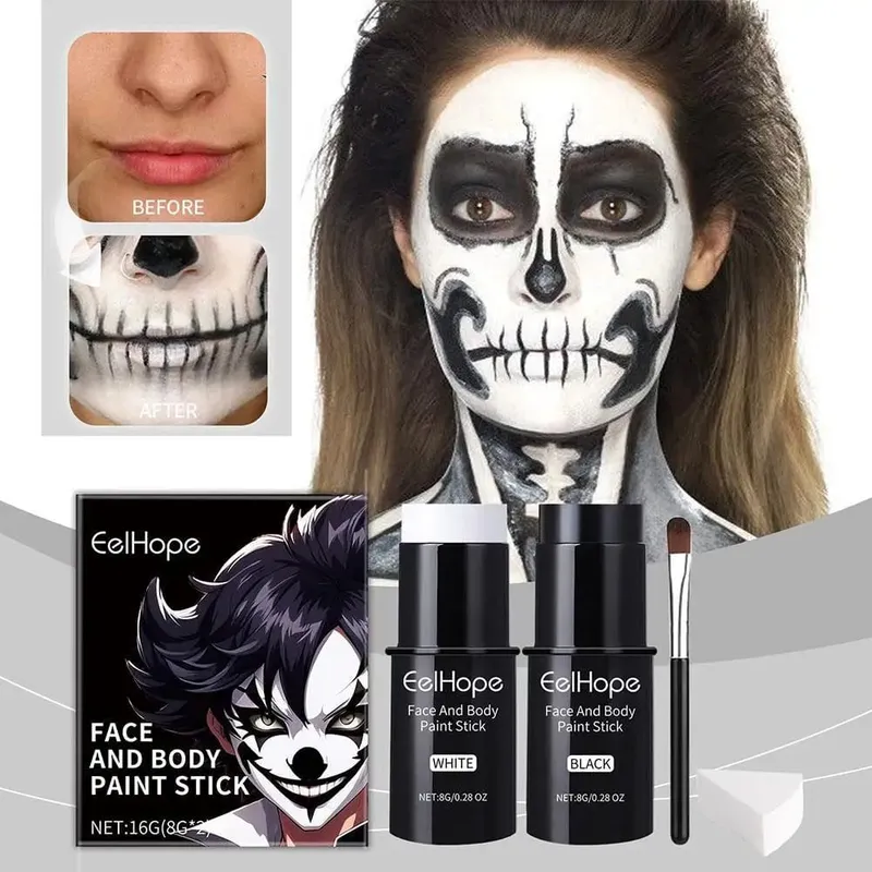 Cover Foundation Klovn Farverig Langvarig Vandtæt Halloween Festlig Makeup Tilbehør Sæt Sort Hvid Face Body Paint Kit