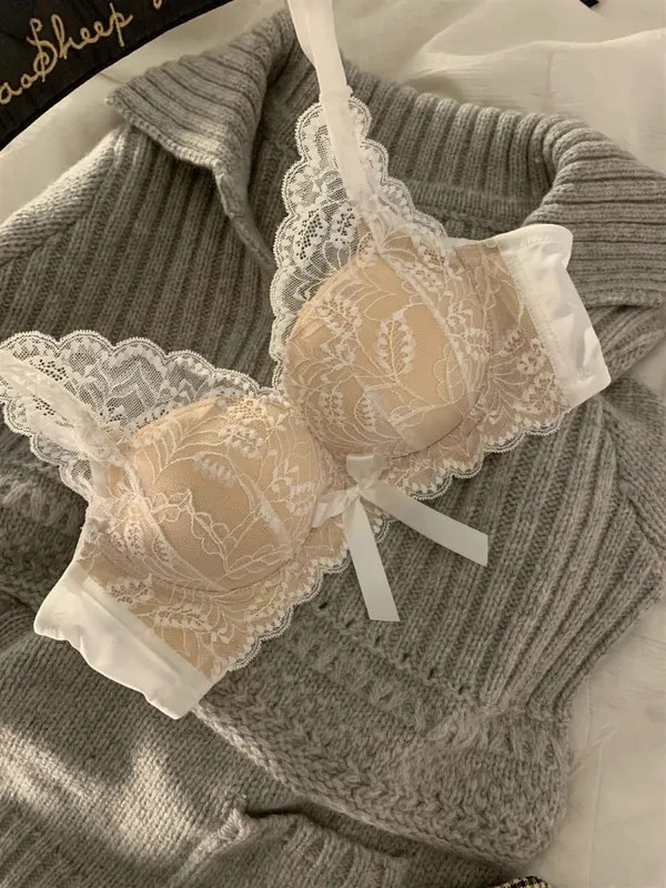 Hettsäljande trådlös spetsbh Dam Liten byst Tjock Vadderad Push Up Lift Anti Sag Sidostöd Sexiga underkläder 32‑38 AB — image 9