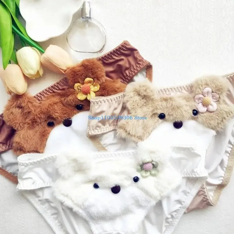 400A Women Cartoon Plush Bra Panty Set Funny Bear Bra Panties Set Lovely Lingerie — image 5