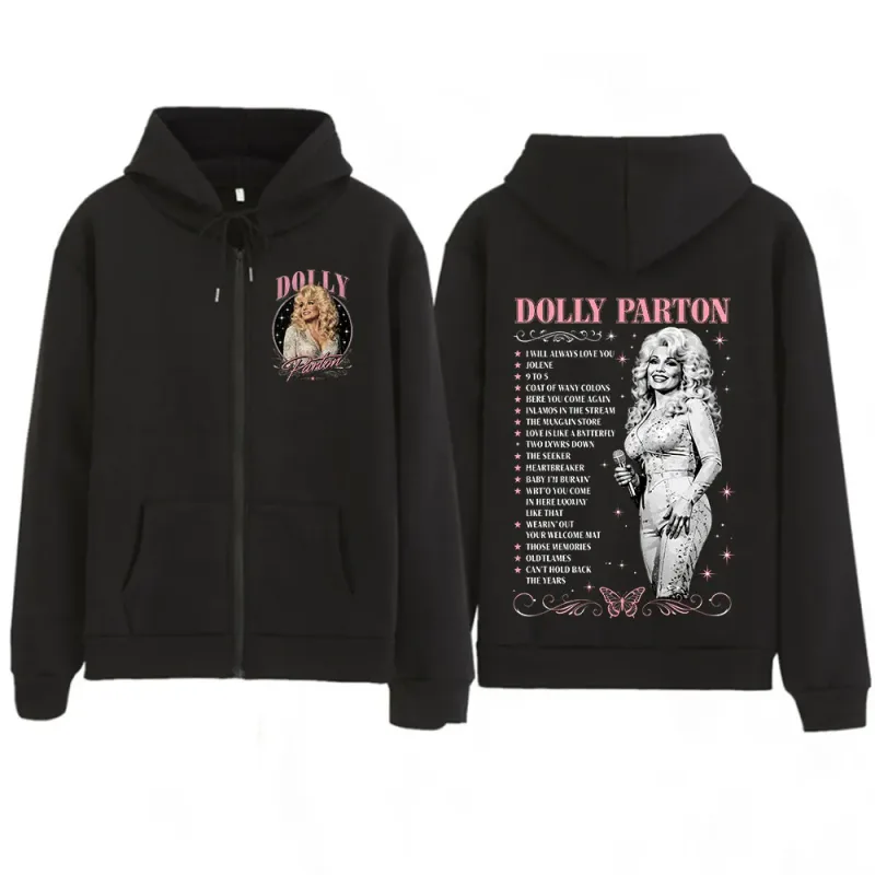 Dolly Parton Legend Country Music Zipper Hoodies Men Women Fashion Long Sleeve Oversized Zip Up Hooded Sweatshirts Jackets Coats