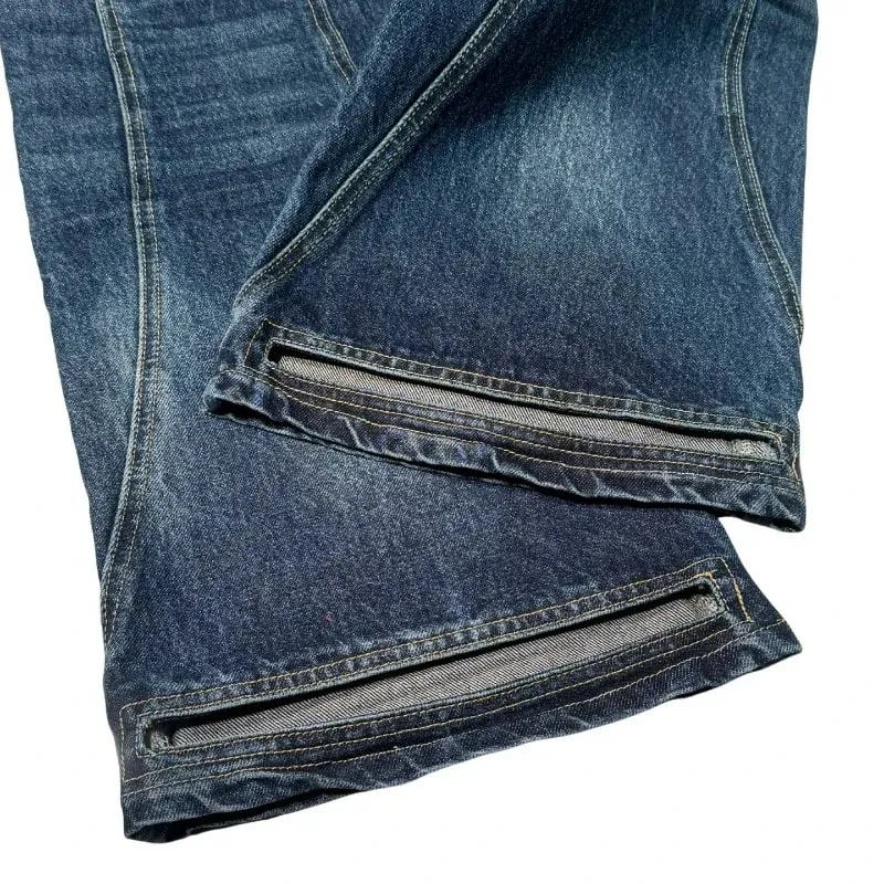 Y2K Vintage Flare Jeans Men Women Dark Wash Denim Pants Mid Waist Split Hem Embroidery Pocket Retro Streetwear Bootcut Trousers — image 3