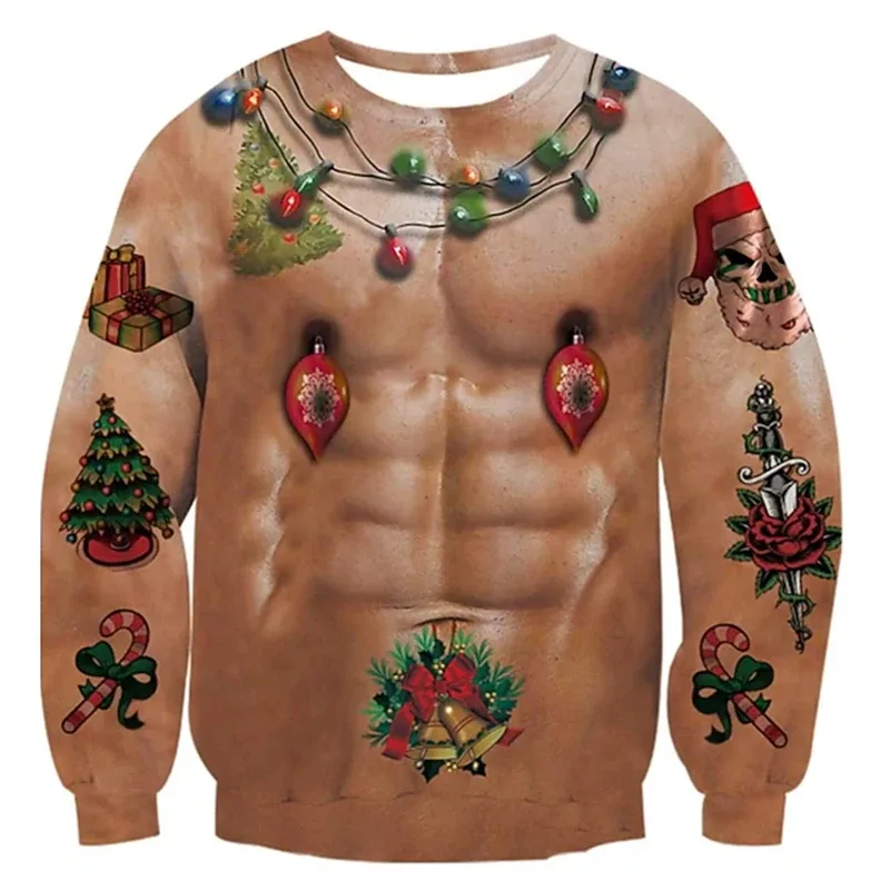 Kerst Lelijke Trui Grappige 3D Afdrukken Spierpatroon Sweatshirts Voor Mannen Nieuwe Mode Trui Party Cosplay Kostuum Kerstcadeau — image 8