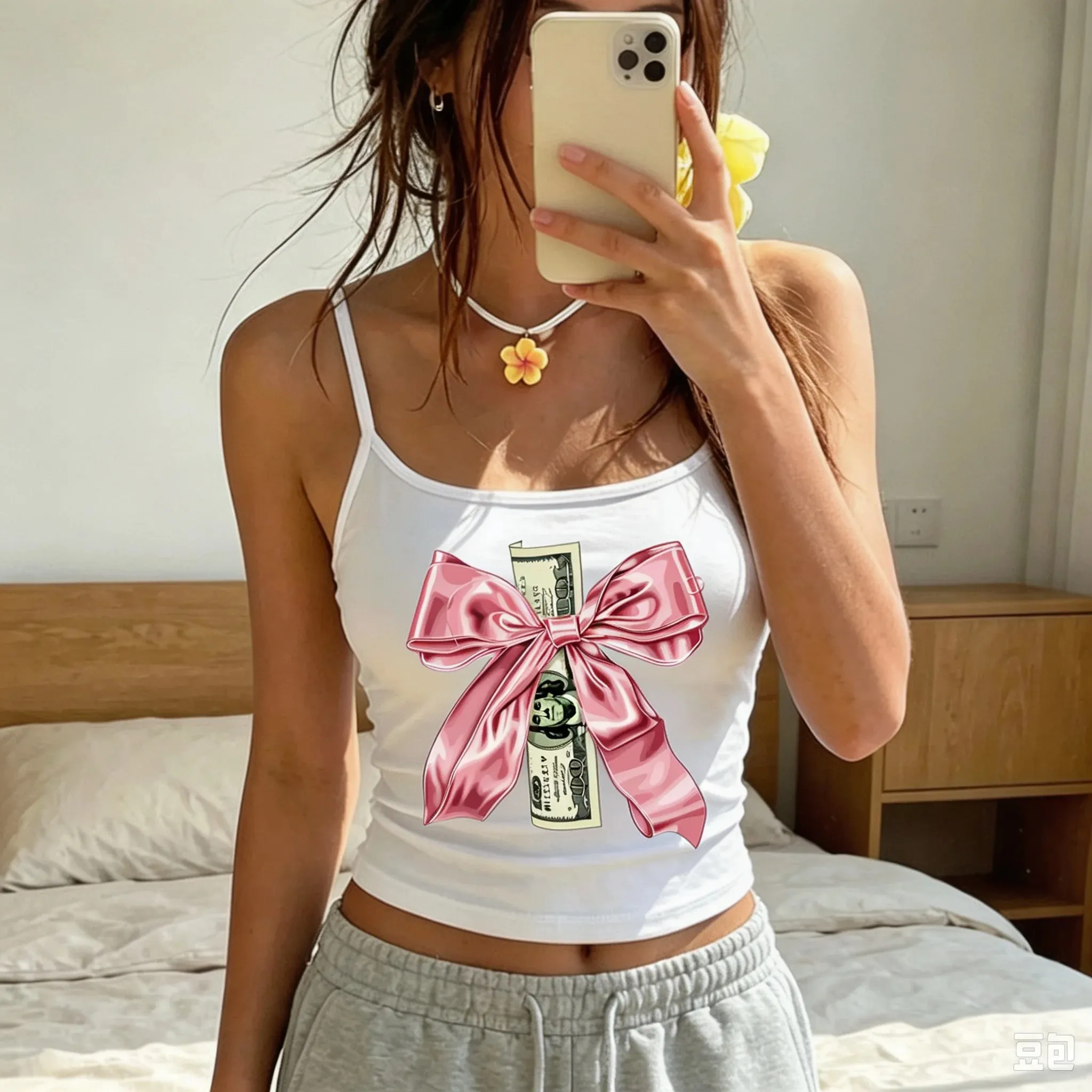 Cherry Heart Bow Tank Top Cute Coquette Cami Sweet Y2K Summer Top Girly Casual Streetwear