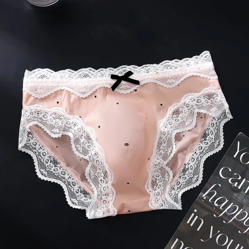 Men's Sexy Briefs Lace Edge Polka Dot Underwear Ice Silk Sissy Panties U Convex Pouch Underpants Seamless See Through Lingerie — image 10