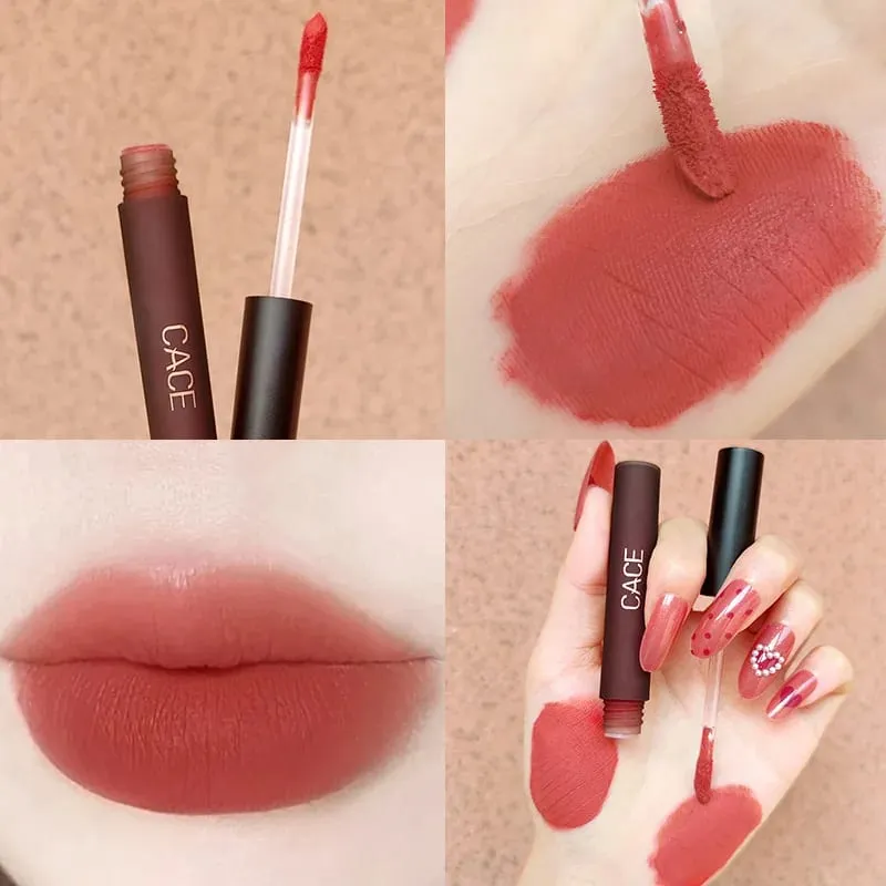 4 Uds. Juegos de maquillaje de lápiz labial líquido tinte rojo mate brillo de labios de larga duración resistente al agua cosméticos con collar de regalo — image 3