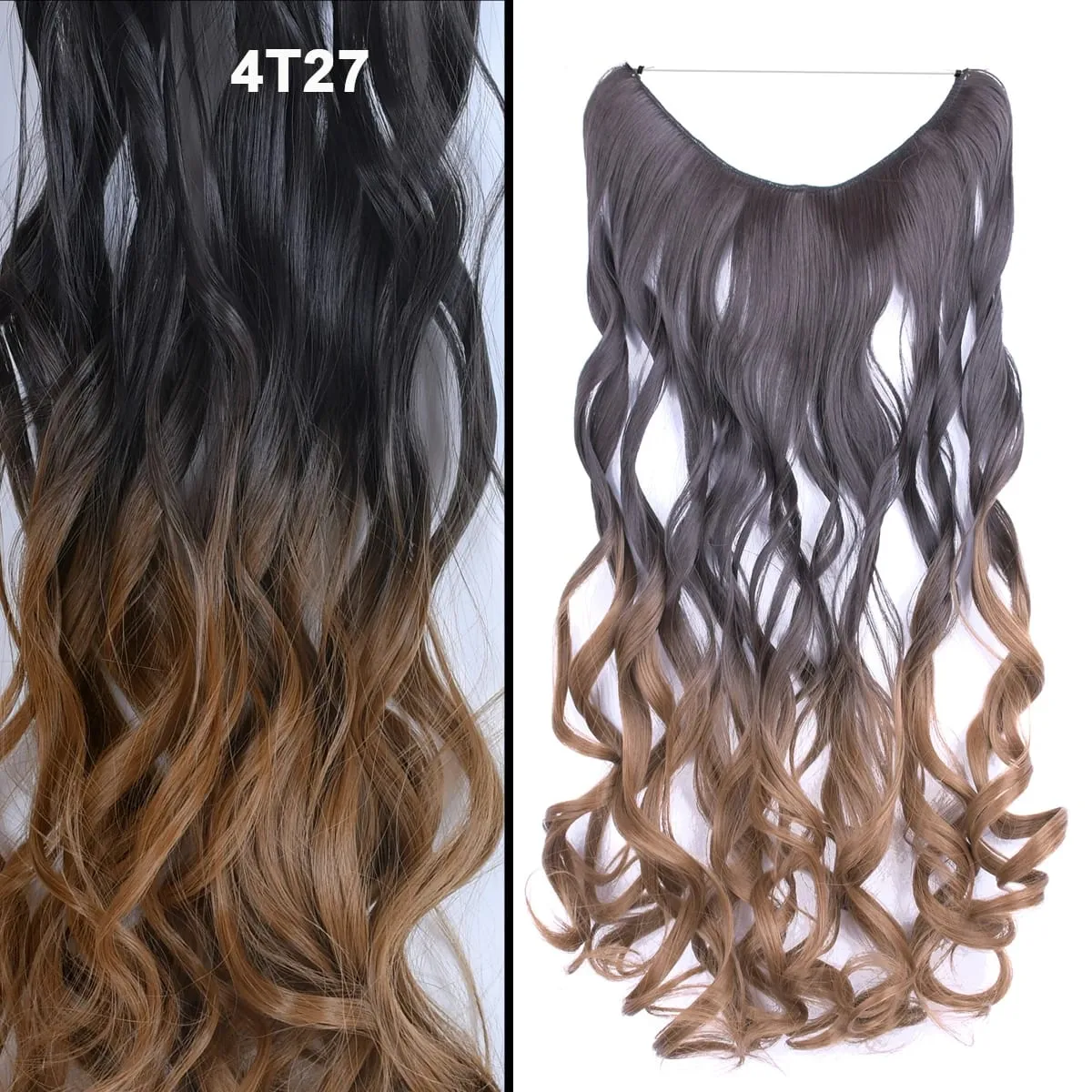 Jeedou Wavy Hair Extension Elasticity Invisible Wire Fish Line One Piece No Clips Synthetic Hairpieces Ombre Color For Ladies — image 8