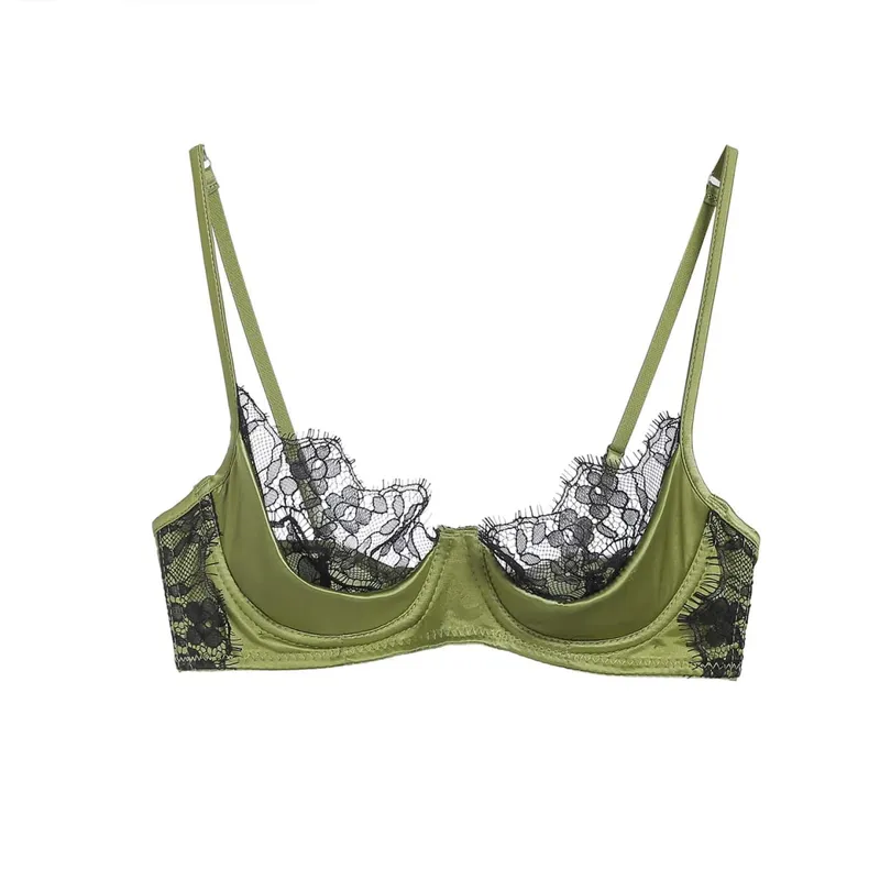 النساء الدانتيل الفرنسي نصف كوب مجموعة الملابس الداخلية الأخضر رقيقة جدا شير لينة مريحة Underwire الصدرية لتمثال نصفي صغير 32 ‑ 38AB — image 10