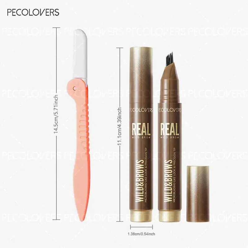 2PCS/SET 3D Wild Waterproof & Sweatproof Eyebrow Pencil &eyebrow Razor Mult Split Tip Eyebrows Pen Eyebrow Portable for Travel