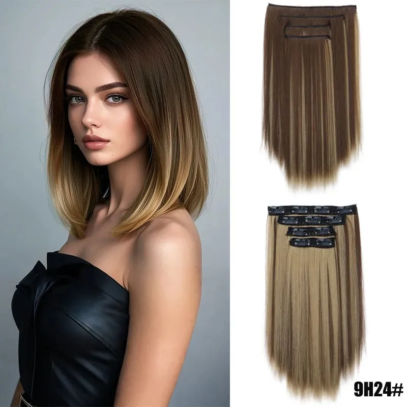 Pièce de perruque pour femmes extensions de cheveux longs et raides 11 cartes ensemble de quatre pièces cheveux synthétiques à pince