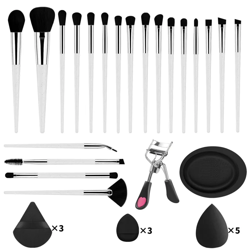 33Pcs Kit Alat Solek 20 Berus Solek Dengan Serbuk Pembersih Mangkuk Pelentik Bulu Mata Set Solek Muka Penuh — image 12
