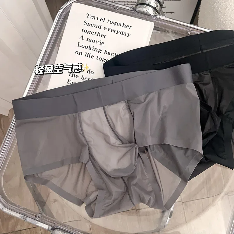 Cuecas masculinas transparentes ultra-finas de seda gelo calcinha de secagem rápida sexy u bulge bolsa homem roupa interior respirável cuecas — image 12