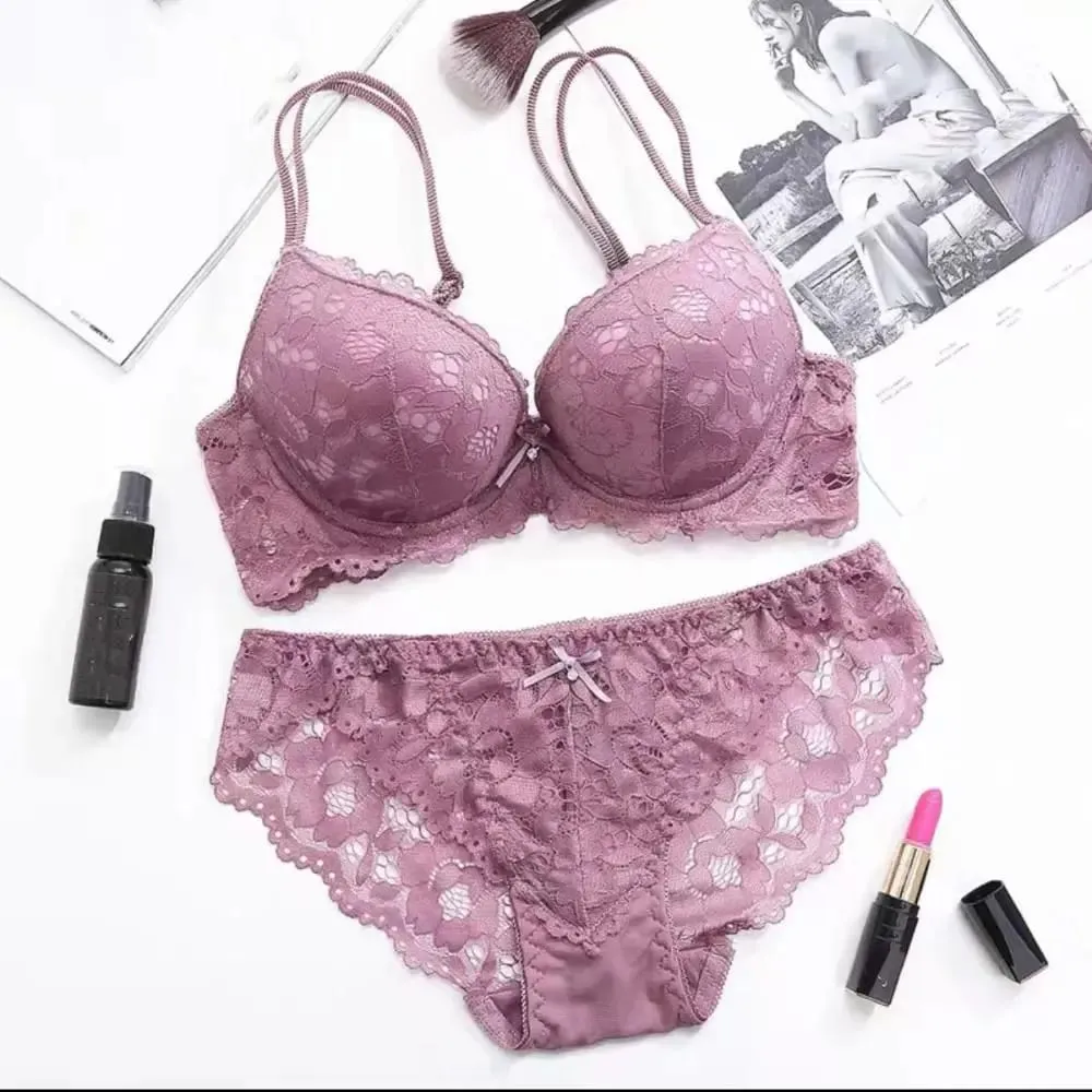 Fashion Mesh Lace Flower Bra Low Waist Non Slip Push Up Bra Women Lingerie Bowknot Seamless Underwear Set Summer — image 3