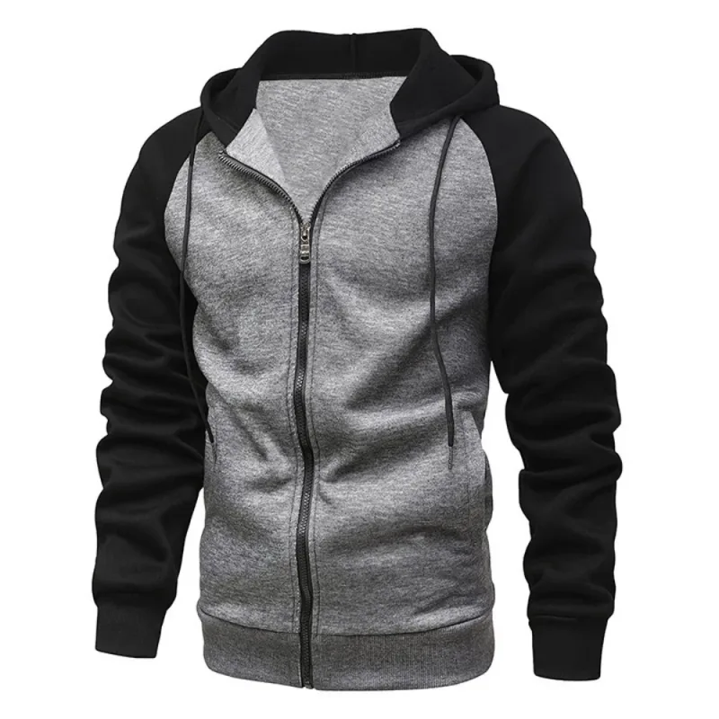 Sweat-shirt à capuche en polaire pour hommes, manches longues, fermeture éclair, mode, blocage des couleurs, veste cintrée, manteau — image 6