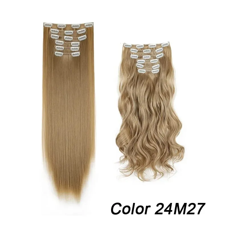 6Pcs/Set 16 Clips Hair Extension Black Long Straight Natural Hair Ombre Hairpiece Heat Resistant Fiber For Women Hairstyle Kpop