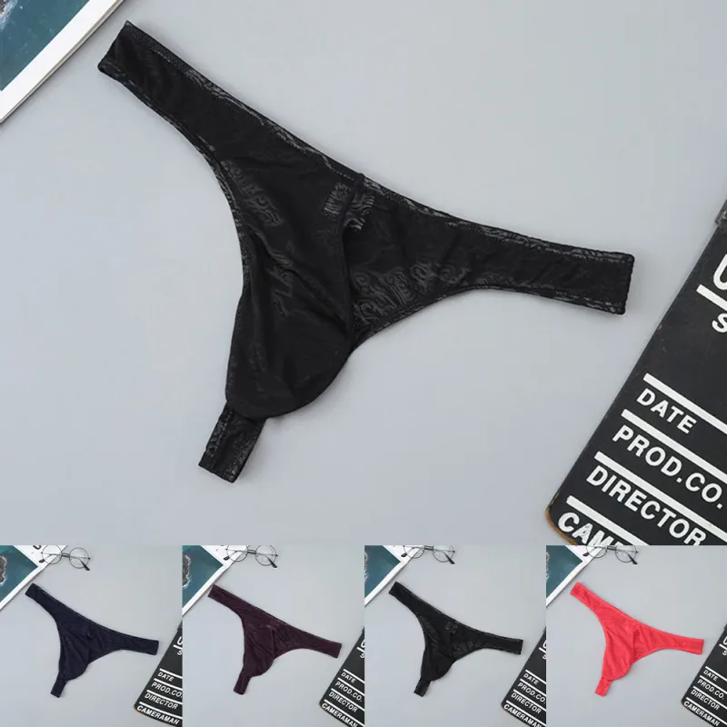 Lelaki Lace Jacquard G-string Seluar Dalam Tinggi Meregangkan Kantung Besar Thong Seluar Dalam Gay Seksi Erotik Seluar Dalam T-belakang