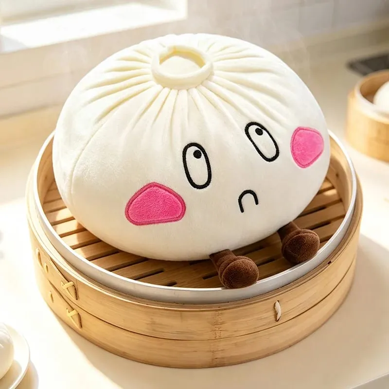Kawaii Steamed Bun Plush Pillow Cartoon Baozi Stuffed Toy with Legs Soft Food Shape Cushion Funny Decor Birthday Gift for Girls