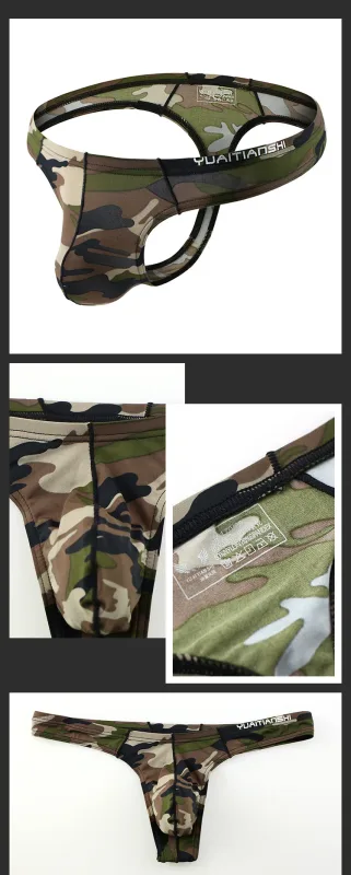Men's Camo Print thong Gay Underwear Breathable 3D-Pouch Men G-String Bikini Elastic Waistband T-pants Seamless Male T-back — image 12