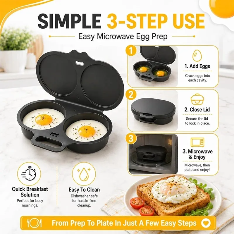 Dual Cavity Microwave Steamer Egg Cooker Food-grade Plastic Fryer Egg Steamer Mold Kitchen Accessories Kitchen Utensils — image 6