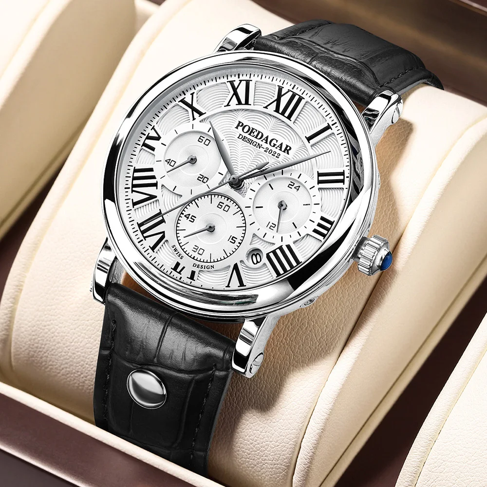 Luxury Quartz Men Wristwatch Chronograph Date Business Male Watch Waterproof Leather Fashion Men's Watches Reloj Hombre — image 1