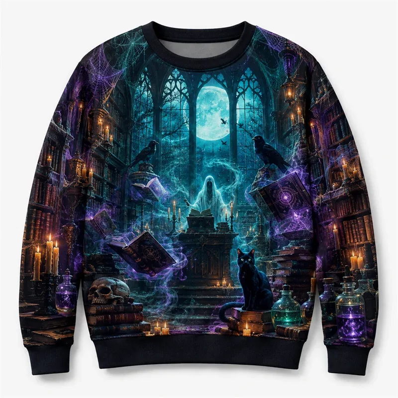 2026 New Ghost Pumpkin Skeleton Print Halloween Sweatshirts Fashion Holiday Wear Unisex O Neck Sweater Cool Streetwear Pullovers — image 2