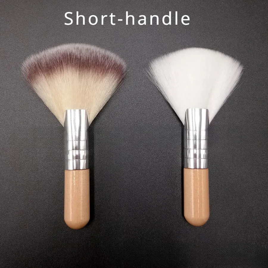 Mini escova de maquiagem suave esteticista limpeza cosmético pequeno branco curto punho de madeira escovas de fã de fibra sintética para facial — image 5