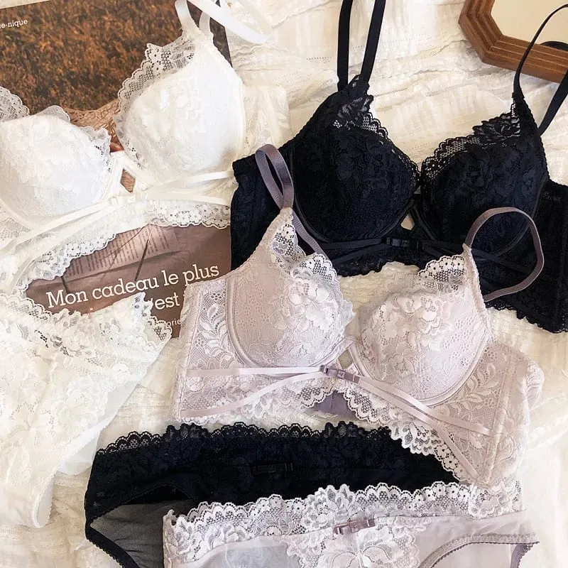 Ensemble de soutien-gorge Push Up ajouré pour femmes, sous-vêtements d'été, bonnet fin, Sexy, dentelle française brodée, Bralette confortable, ensembles de Lingerie