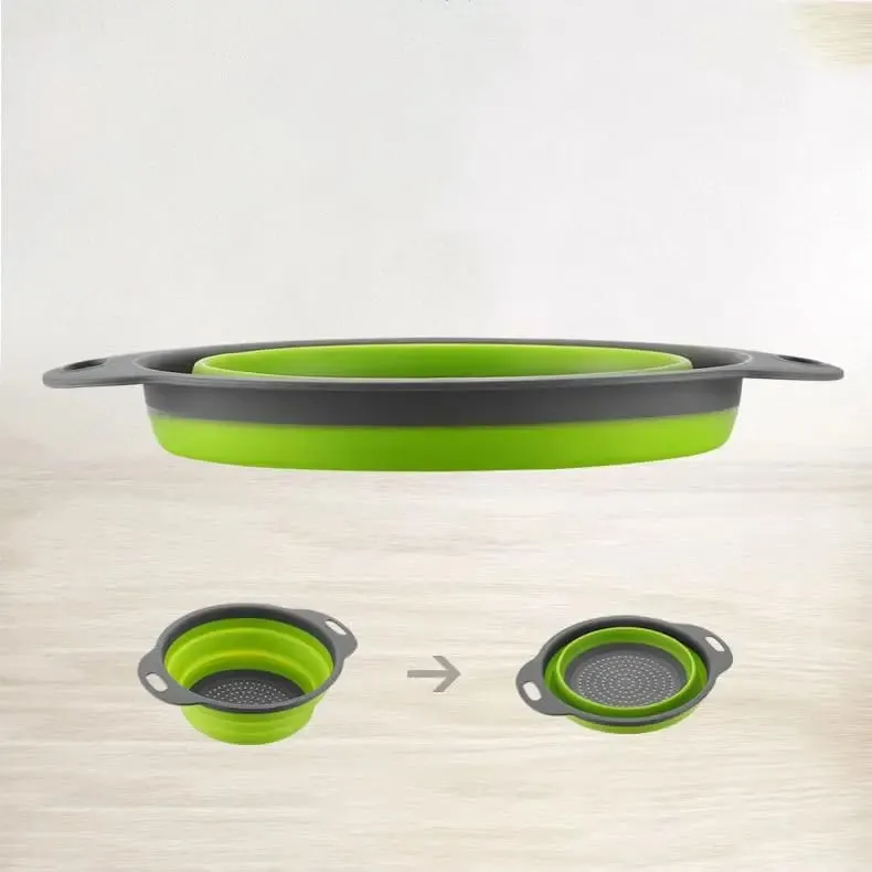 Colino in silicone pieghevole monopezzo verde - Colino multiuso per pasta, frutta, verdura, cucina, viaggi — image 5