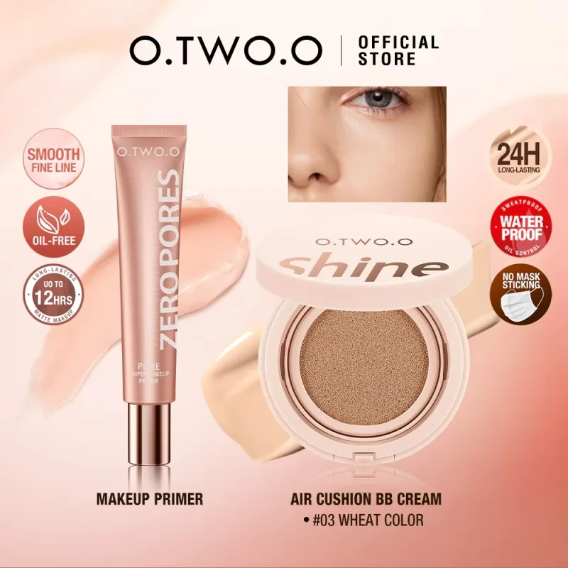 O.TWO.O-Juego de maquillaje facial, Primer cojín de aire, crema BB Invisible, control de aceite, enfoque suave de poros, Cosméticos de piel brillante de larga duración, 2 uds.