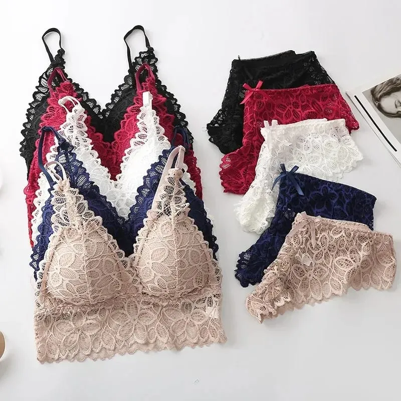 Lace Sexy Women Underwear Set Seamless Wire Free Bra Sets Hollow Out Bra and Panty Sets For Women Embroidery Intimates Lingerie — image 3