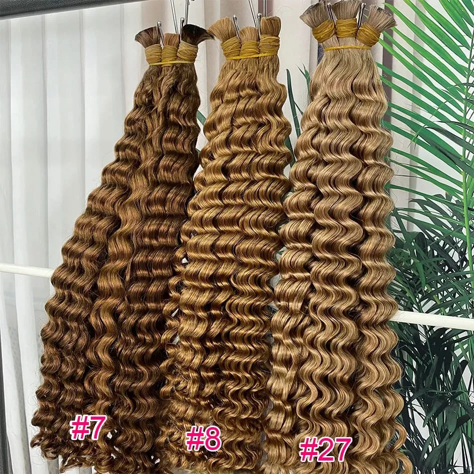 4# Chocolate Brown Deep Wave Bulk Human Hair for Boho Braids Curly Braiding Hair 18-30 inch Remy Hair Bundle Brazilian