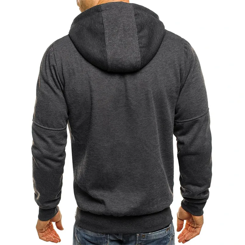 Men's Grey Hooded Sweatshirt Full Zipper Casual Sportswear with Pockets Orange Drawstring plus Size Available — image 7