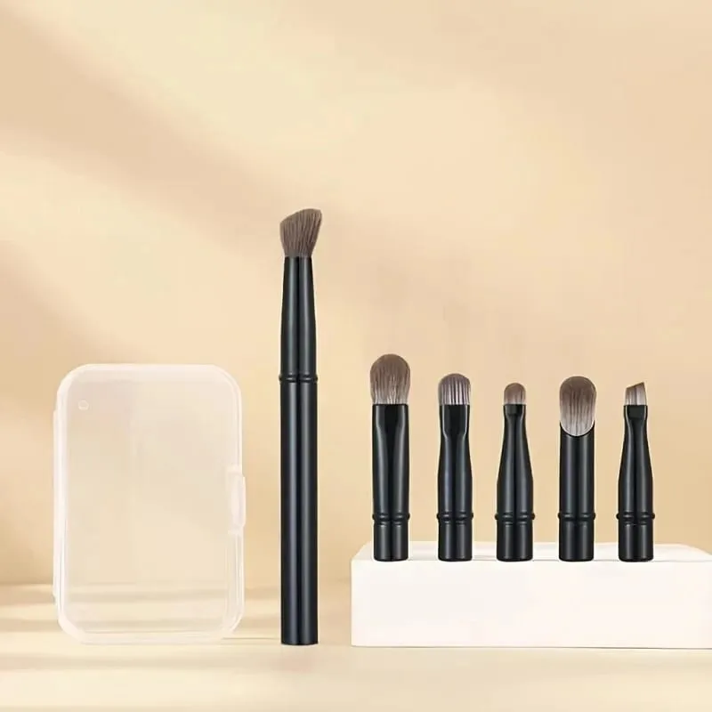 Set di pennelli per trucco da viaggio mini da 6 pezzi con pennello per ombretti portatile in tubo di alluminio rimovibile e scatola di immagazzinaggio