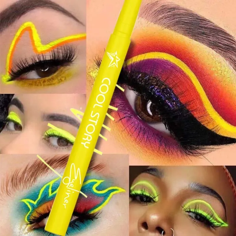 Stylo Gel Eyeliner Fluorescent UV 12 couleurs, imperméable, séchage rapide, Eyeliner coloré néon, blanc, bleu, violet, maquillage pour les yeux, fête musicale — image 4