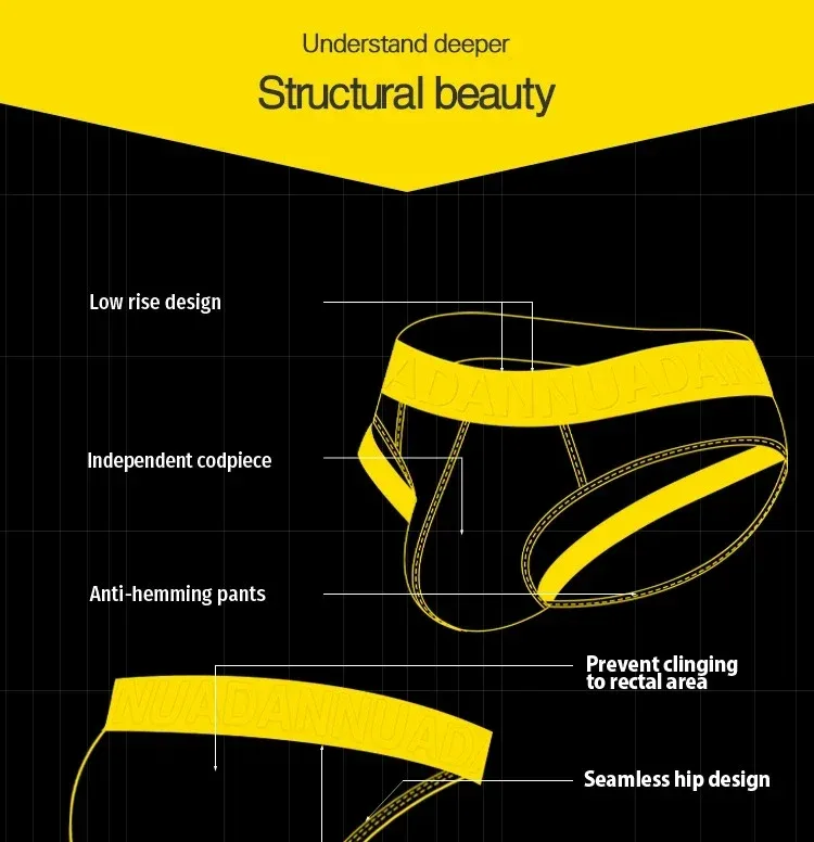 Cuecas masculinas com nervuras de cor sólida ADANNU logotipo em relevo elástico na cintura estiramento conforto diário cuecas de biquíni AD759