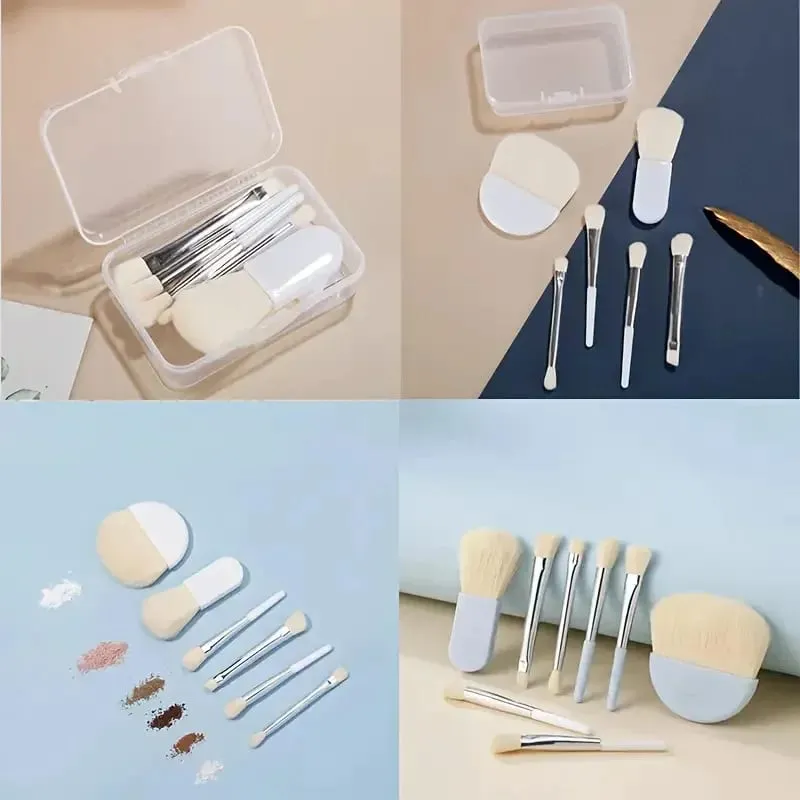 Juego de Mini brochas de maquillaje de viaje, 6 uds., con caja transparente, base en polvo cosmética portátil, colorete, mezcla, corrector, brochas de maquillaje — image 6
