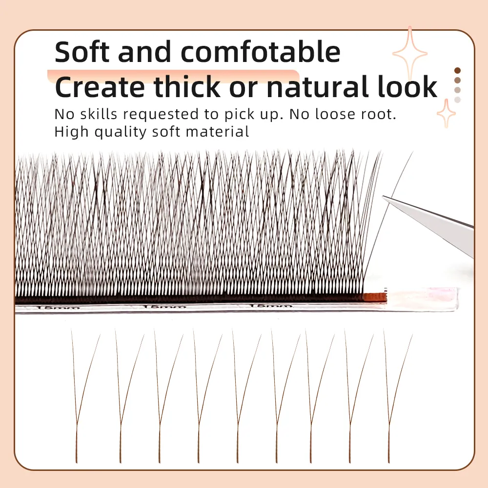 Yelix Brown 2D Y Premade Eye Lashes Single Tip Lash Extensions Natural Thick Soft No Loose Root Easy Fan Salon Lash Cilios Y — image 4