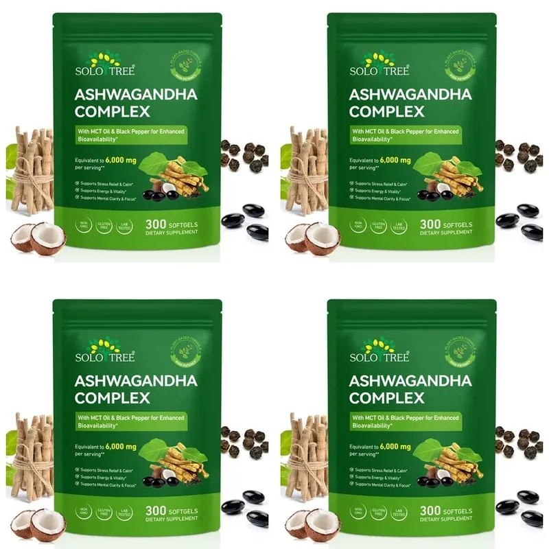 Solo Tree Ashwagandha Complex Softgels Supports Stress Relief Calm Mental Clarity Focus with MCT Oil & Black Pepper 300 Softgels — image 10