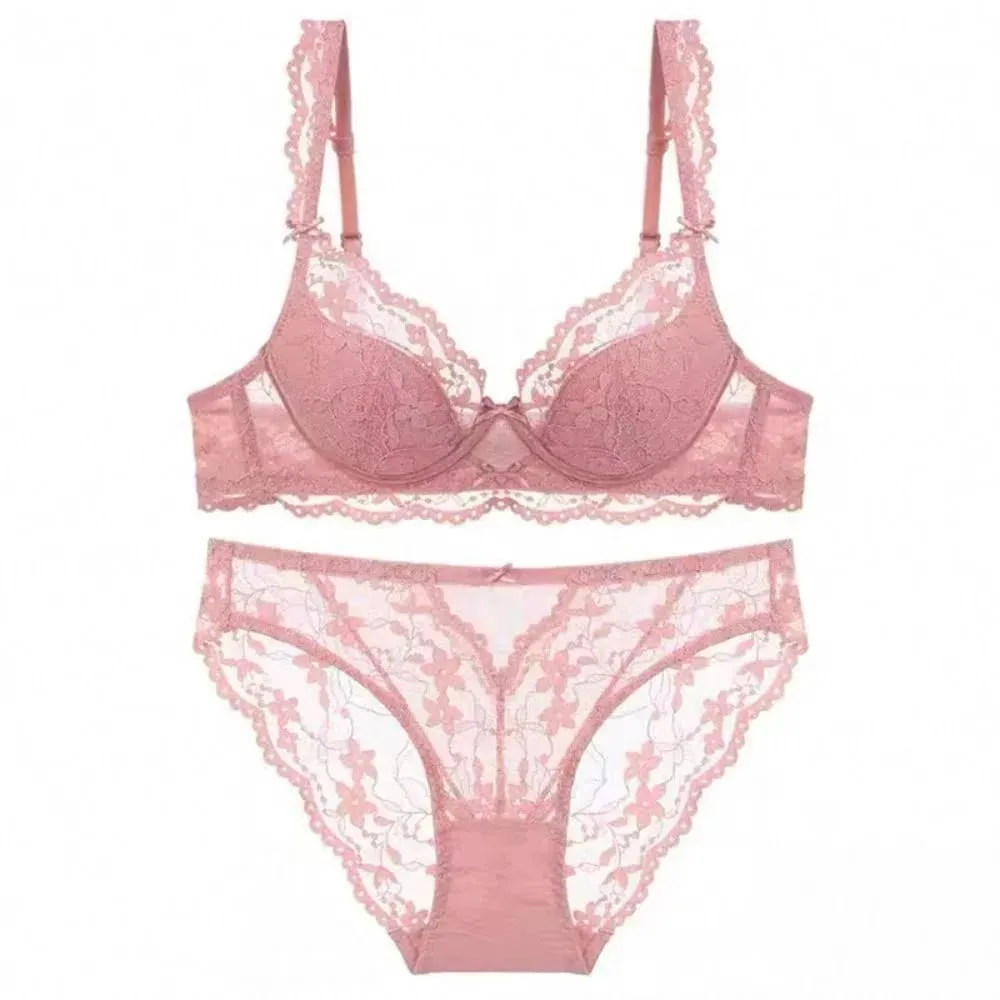 Feminino francês flutter manga renda lingerie conjunto macio underwire copo fino respirável sexy beleza volta minimizador sutiã 32-38 — image 7