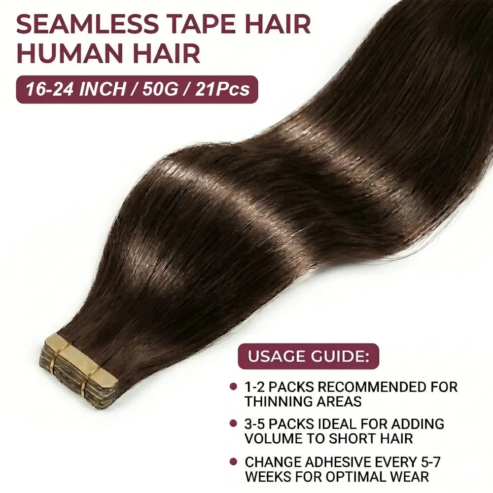 Tape In Hair Extensions Straight 100% Human Hair 16A 50 300G Color Adhesive Replaceable Seamless Skin Weft brown Tape 21 pcs For Women — image 9