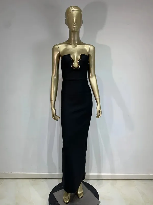 2025 Selebriti Wanita Seksi Tanpa Tali Belakang Tanpa Tali Maxi Hitam Pakaian Pembalut Bodycon Panjang Pakaian Pesta Kelab Malam yang Elegan