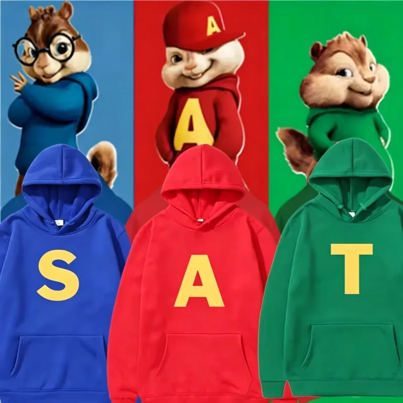 Autumn Winter Cartoon Character Print Men's Hoodies Alvin And The Chipmunks Pullover Fashion Solid English Sweatshirt Streetwear — image 6