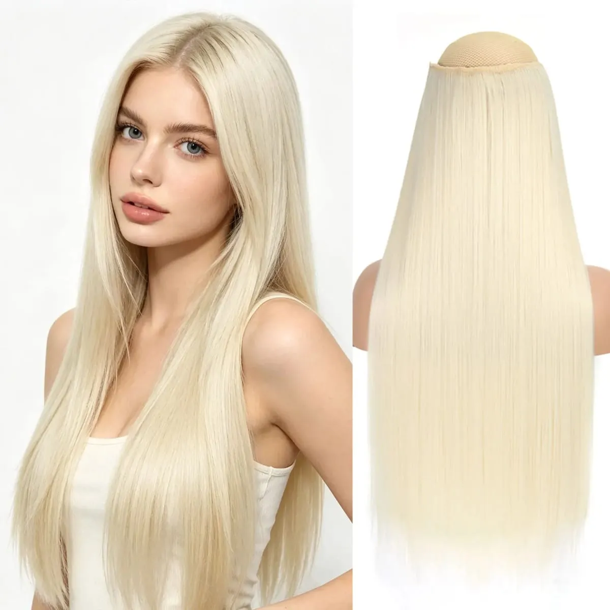 Synthetic 5 Clips in one piece hair extensions 22inch long straight clip in hair for women girls daily party holiday — image 28