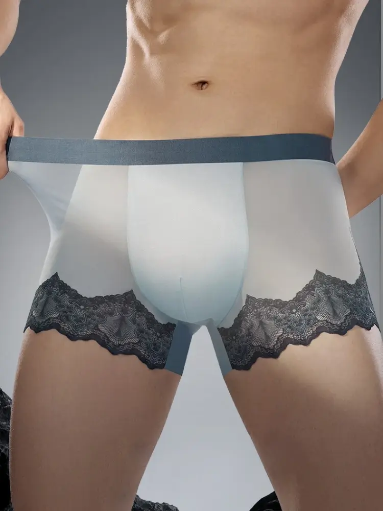 男性レースメッシュパッチワーク下着夏超薄型通気性ボクサーパンツセクシーなバルジポーチ Underpant パンティーシースルートランク — image 4